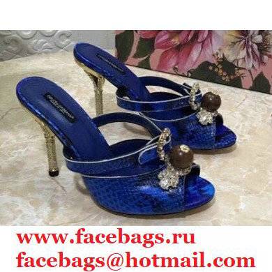 Dolce & Gabbana Crystal Heel 10.5cm Python Mules Blue 2021 - Click Image to Close